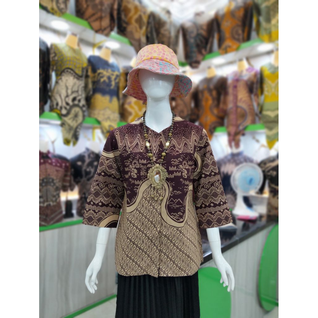 Blouse Batik Atasan Wanita QISTINA BATIK model kancing depan bahan katun halus lapisan full furing t