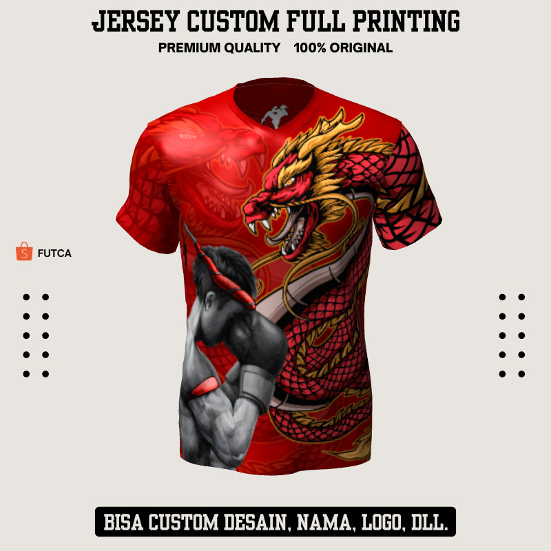 Kaos Jersey Muay Thai Merah Motif Naga 1