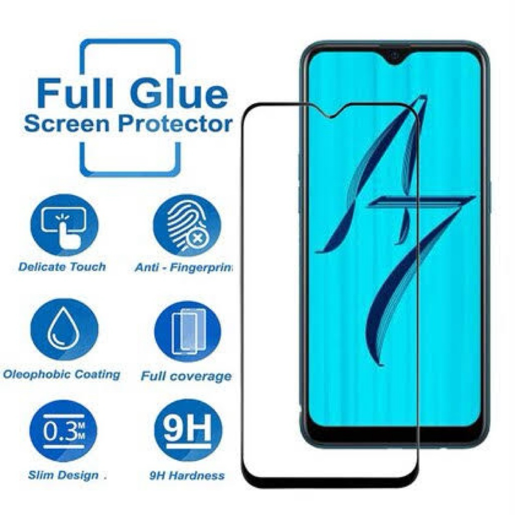 FULL SCREEN TEMPERED GLASS OPPO A7• Pelindung Layar Anti Gores Full Layar