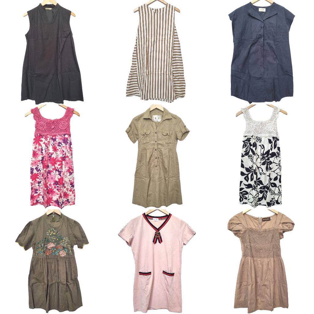 Tile Baju Midi Dress Fashion Cewek Wanita Casual Santai Simple Minimalis Katun Premium Korea Korean 