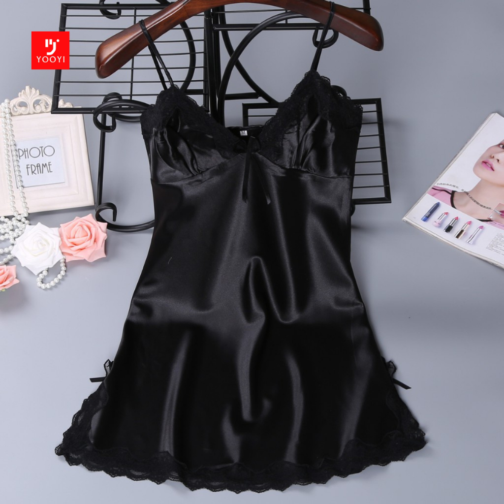 Yooyi Baju Tidur Wanita Daster Korea Dress Sexy Lace Mesh Babydoll Women Silk Satin Lingerie Dan G S
