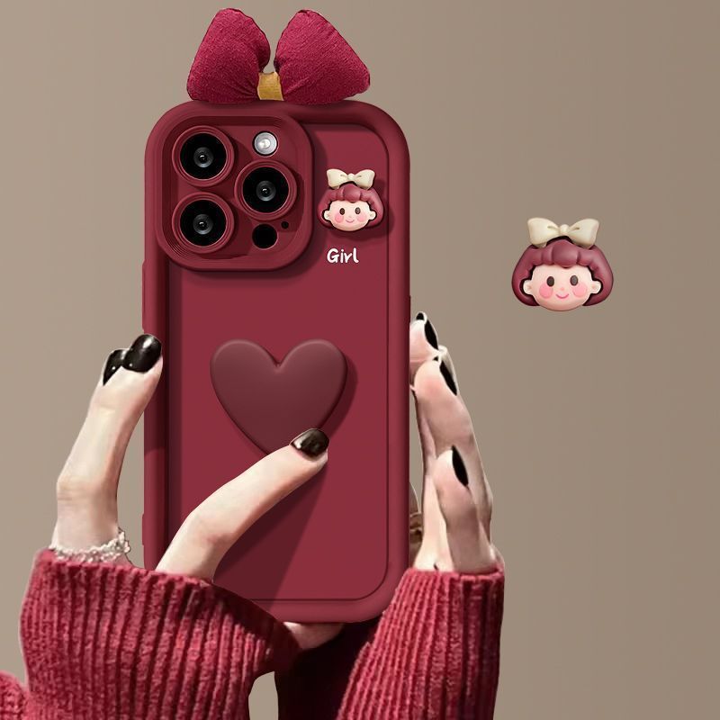 Casing iPhone Softcase Hati 3D Cewek Cute Silikon Anti Jatuh, Case Iphone 11-16 PRO MAX