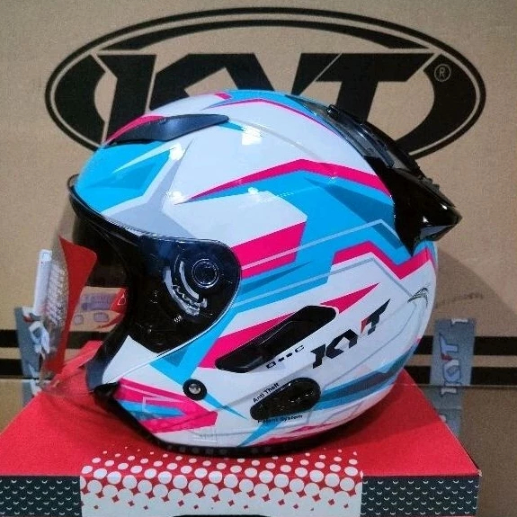 Helm KYT GALAXY FLAT R MOTIF / HELM KYT GALAXY FLAT R WAVES WHITE BLUE ORIGINAL SNI