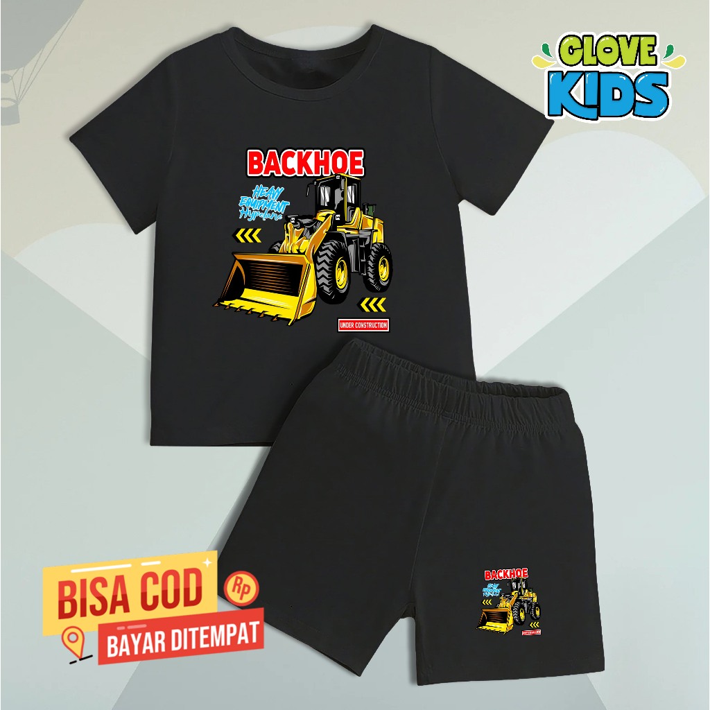 Baju Setelan Anak Mobil Beko Kaos Vektor Kartun Anak Perempuan Dan Laki-Laki