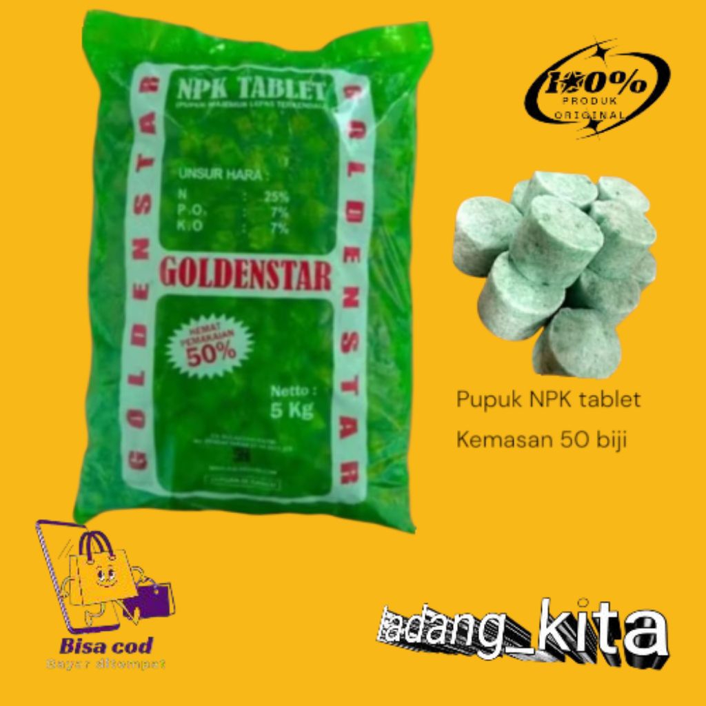 NPK TABLET GOLDENSTAR HIJAU REPACK ISI 50 BIJI