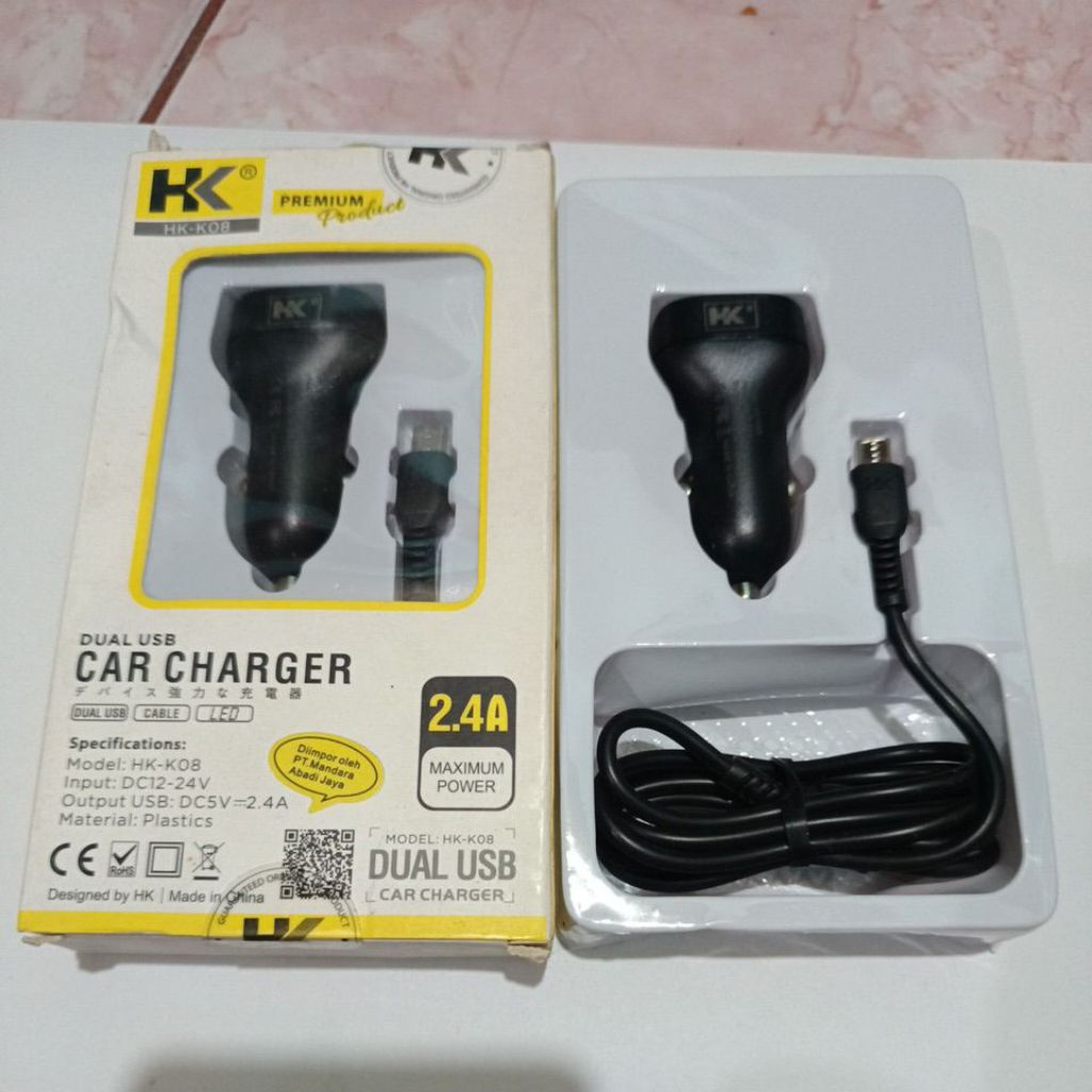 chas mobil / car charger.tipe micro dual usb.HK K08
