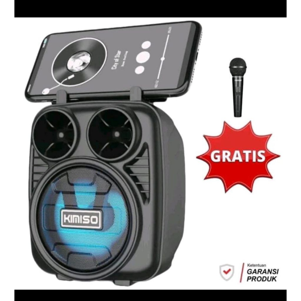 speaker bluetooth kimiso, bonus mic karaoke,salon aktif portable,radio FM, musik box
