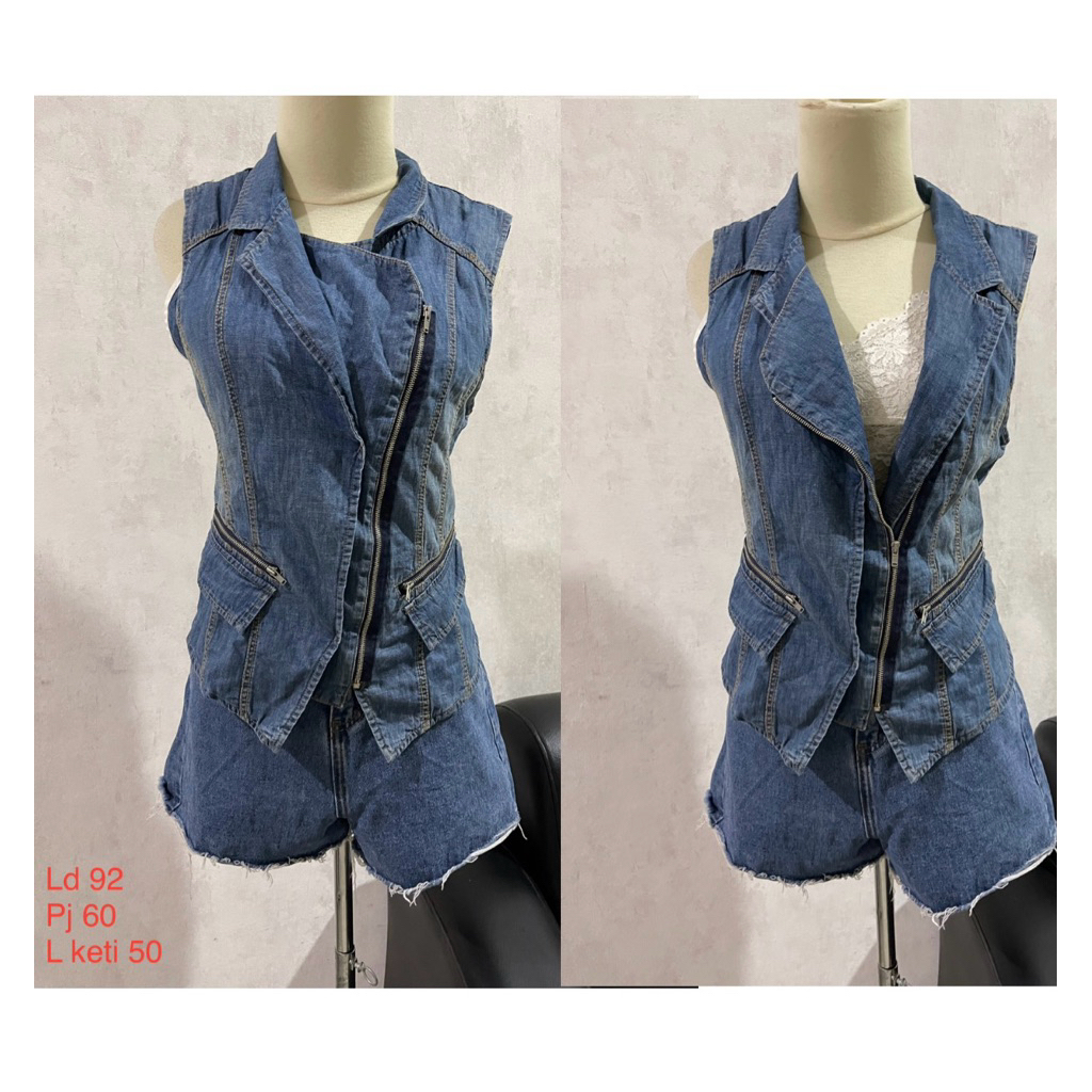Mag girl denim vest jeans rompi denim wanita model ramones size M
