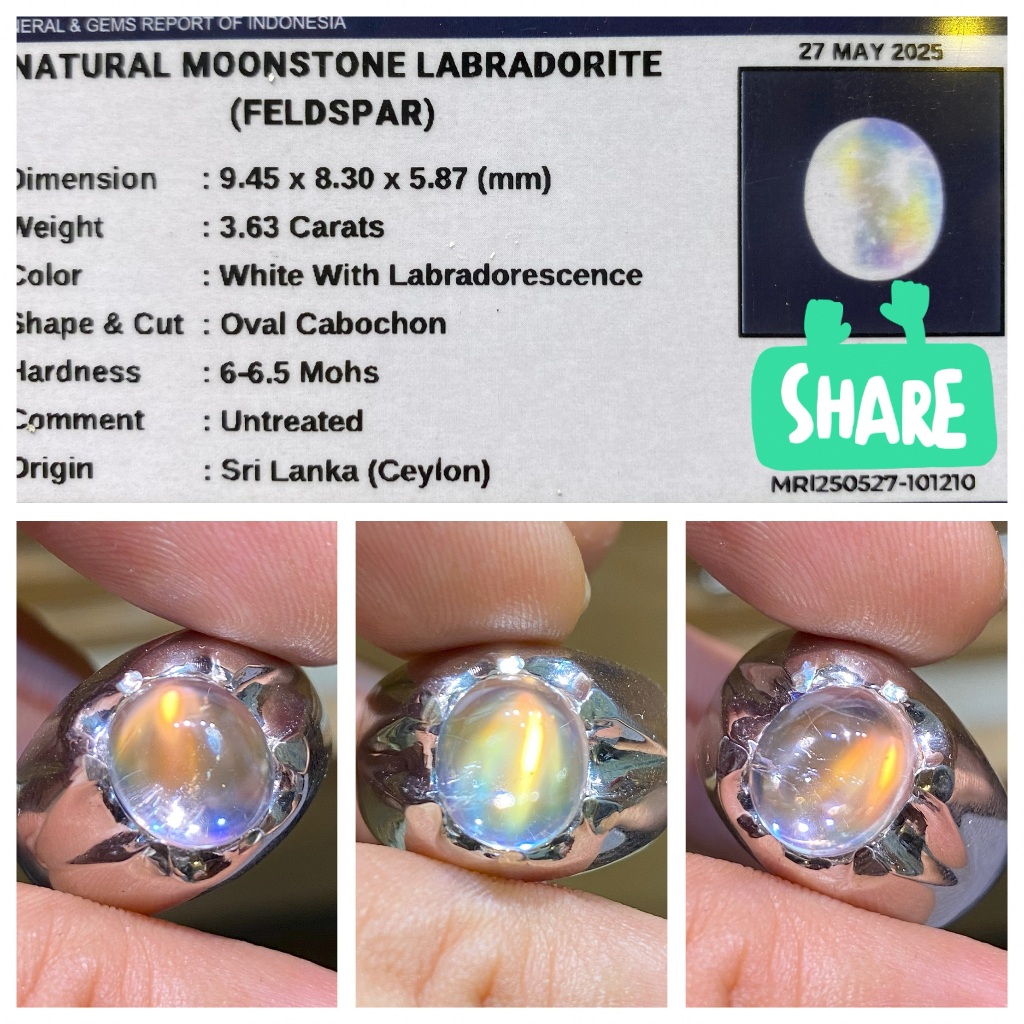Natural 3.63ct rainbow moonstone srilanka ceylon