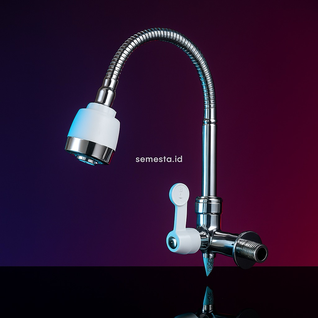 Kran Angsa Tembok WM1-W CHROME FLEXIBEL New Soligen | Keran Air Cuci Piring | Sink Dapur W1 W2 Putih