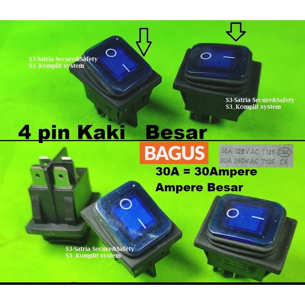 Biru tombol WP 30A bagus  IO I O Saklar 4 Kaki On Off 30A karet Waterproof KCD sakelar Switch 4 Pin 