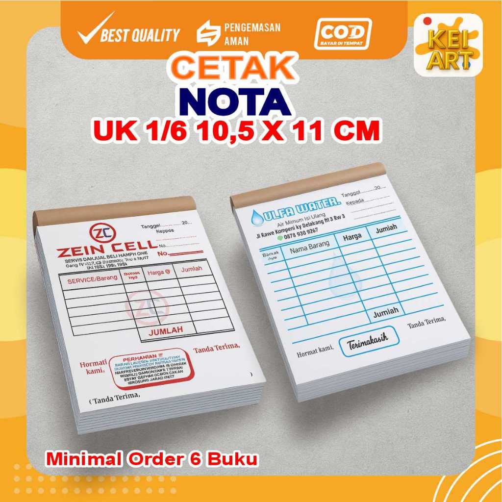 cetak nota custom 1 ply 2 ply nama usaha toko sendiri ukuran standar 1/6 F4