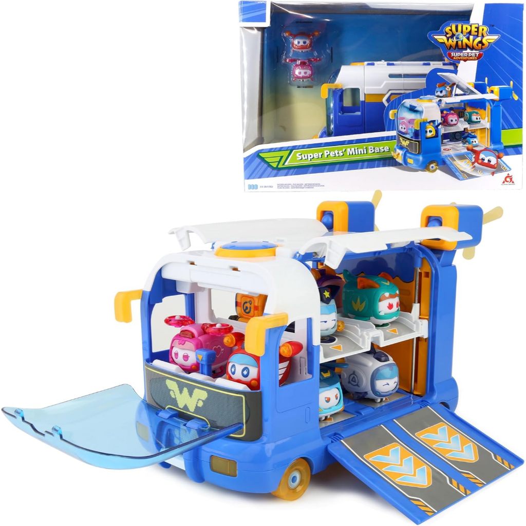 SUPER WINGS MUSIM 7, PANGKALAN MINI SUPER PET BARU, PLAYSET TRANSFORMASI DARI BUS KE PESAWAT, DENGAN