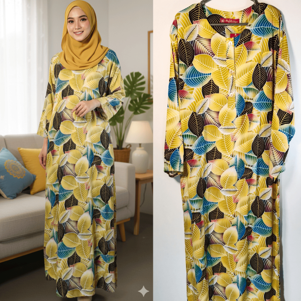 Kencana Ungu Lengan Panjang Motif Daun