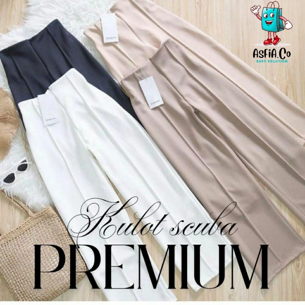 Celana Wanita Kulot Scuba Premium Highwaist dengan Resleting Depan