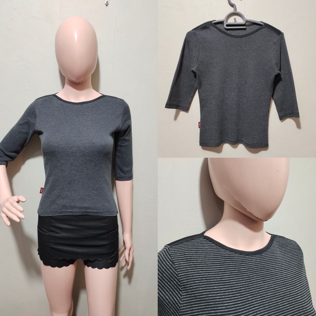 MIXIT stripe tee stripe top stripe t-shirt stripe raglan kaos motif salur stripe grey black motif sa