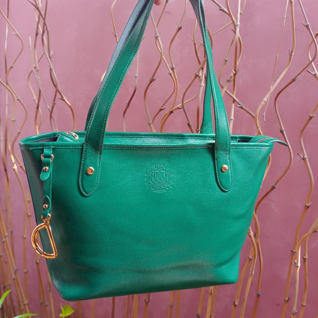 Lauren Ralph Lauren - Green Leather Zipper Tote Bag