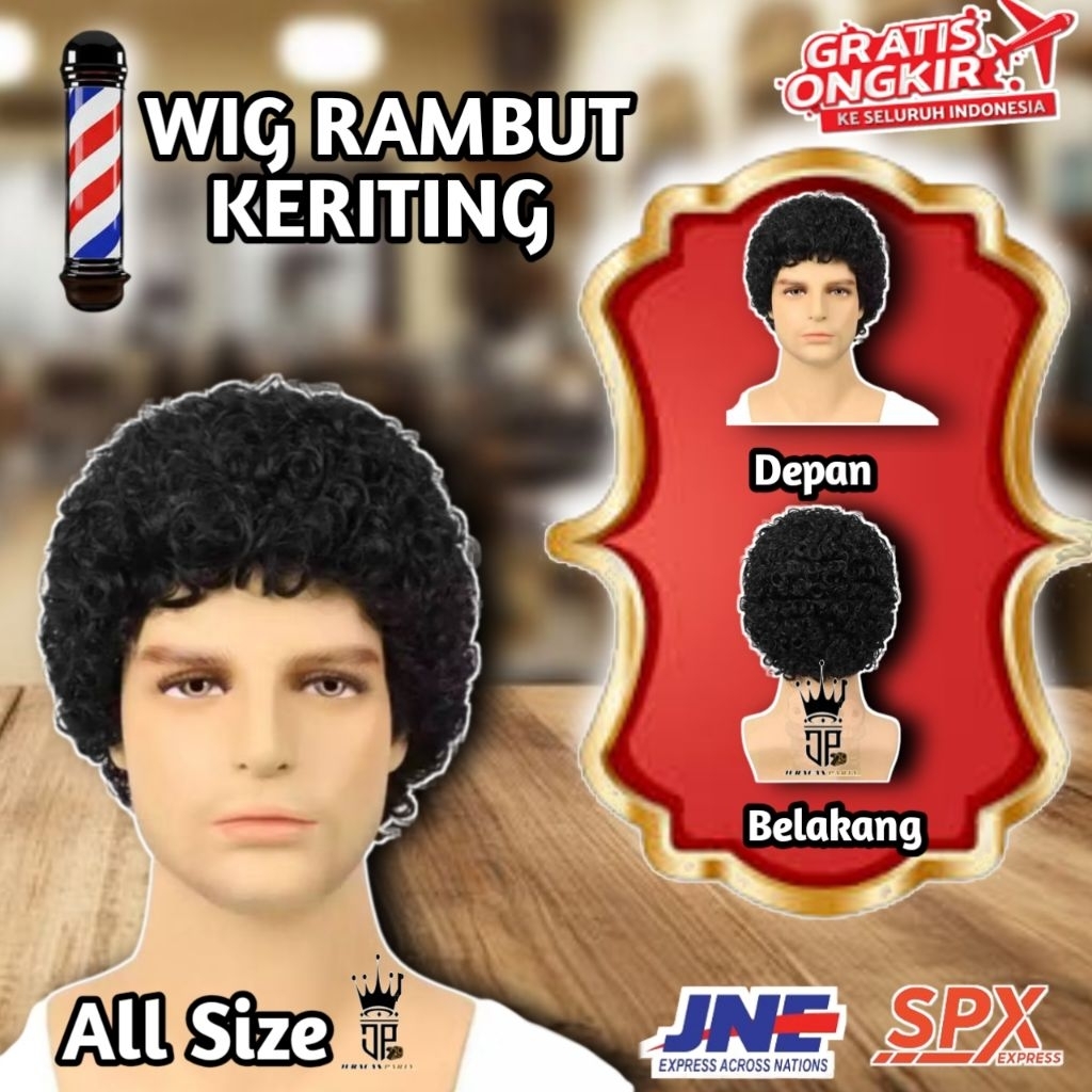 (Super Keriting)Wig Rambut Palsu Keriting hitam,Wig Rambut Palsu Kribo hitam,Wig rambut Keribo