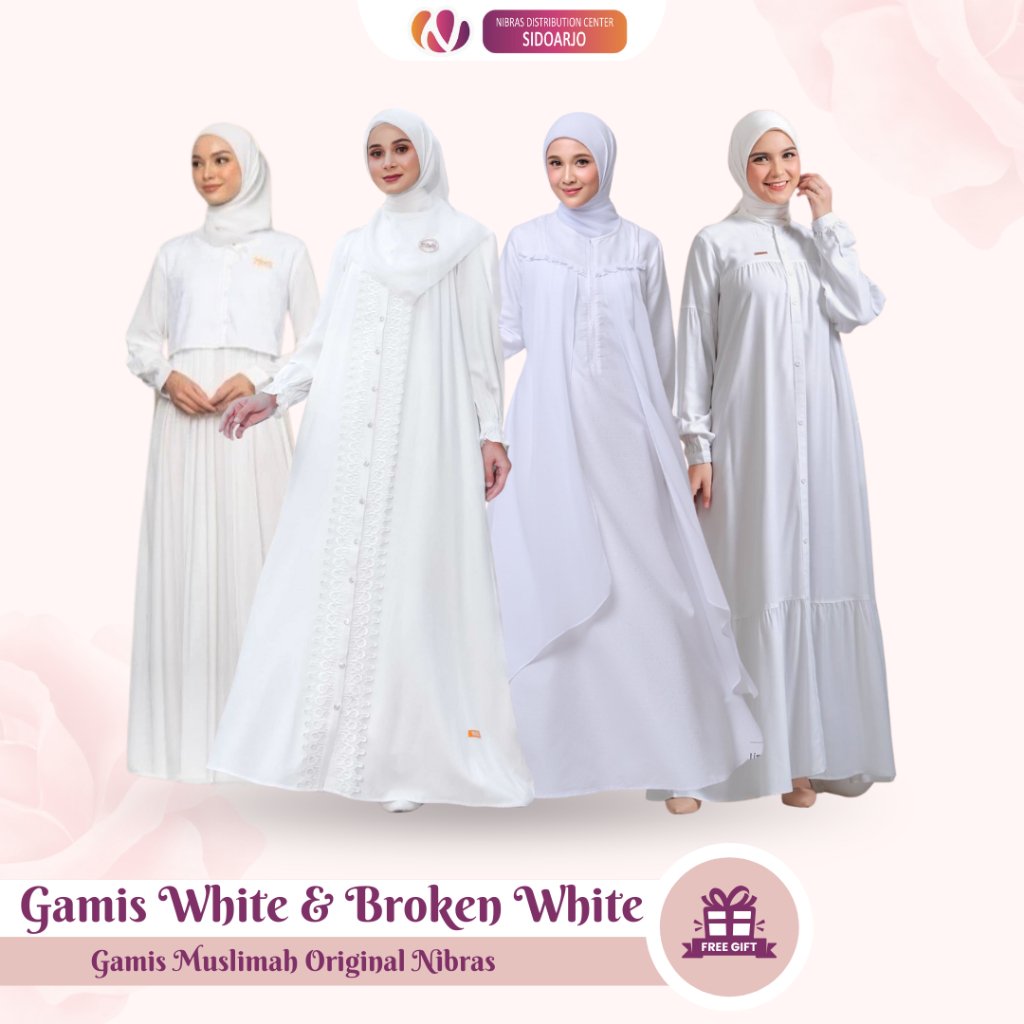 Gamis Wanita Haji Umroh White Gamis Lebaran Seragam Pengajian Gamis Polos Putih Terbaru Nibras Rauna
