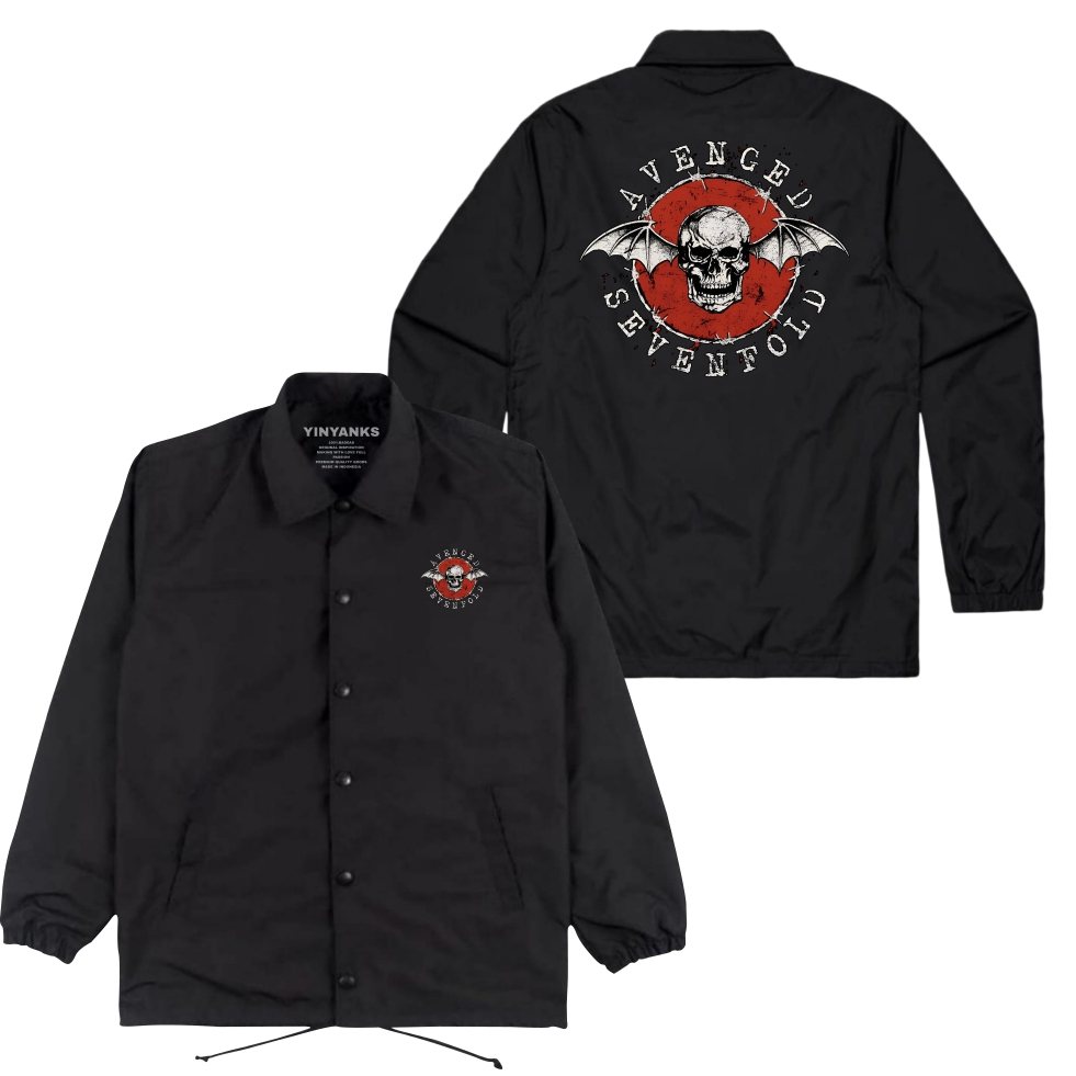 The Wasnas Coach Jacket Avenged Skull Red Jacket musik warna Hitam