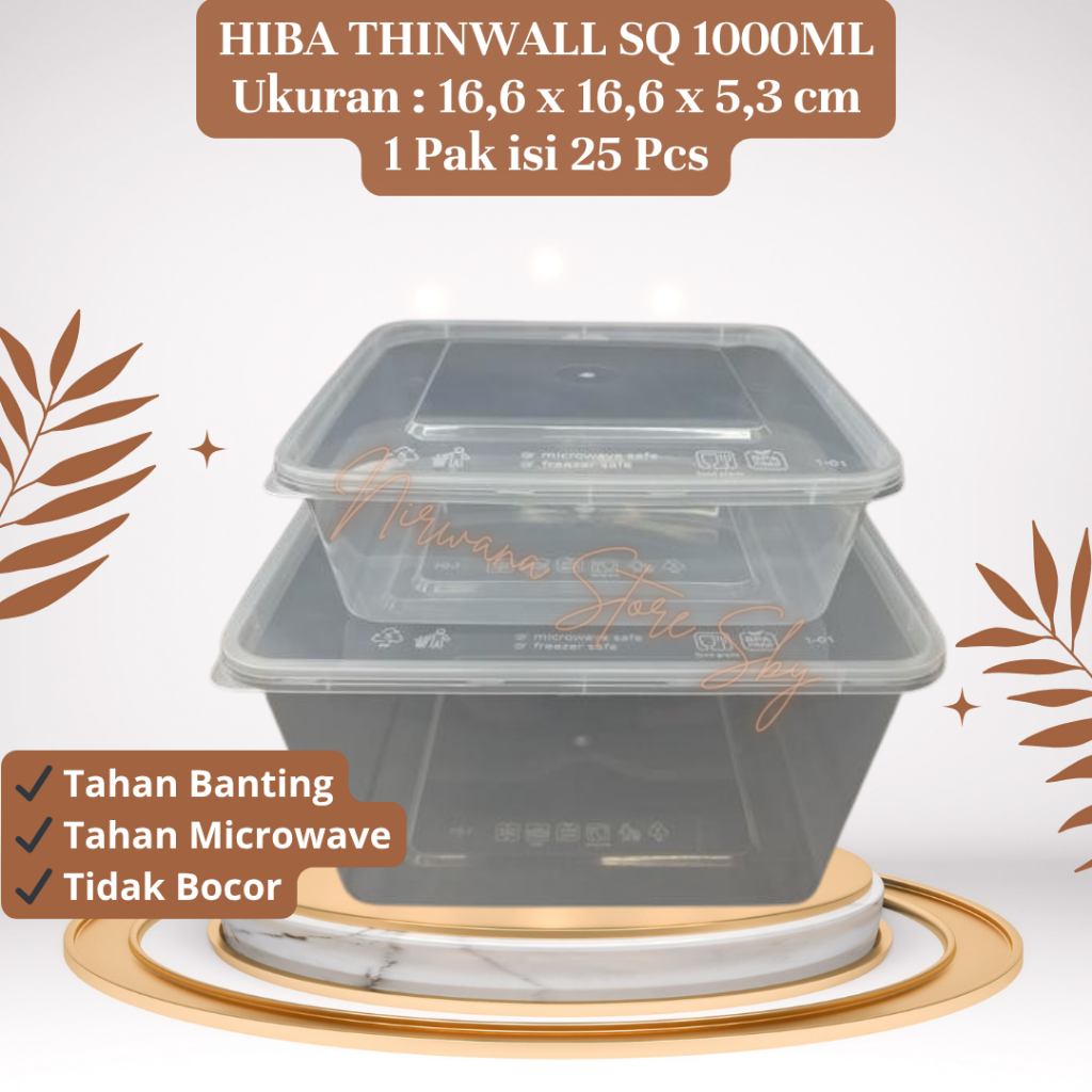 (25 Pcs) HIBA Thinwall SQ 1000ml / Kotak Makan / Thinwall Kotak