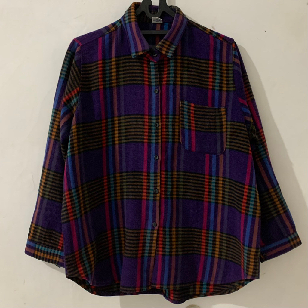 jaket kemeja blouse wanita kotak ungu preloved