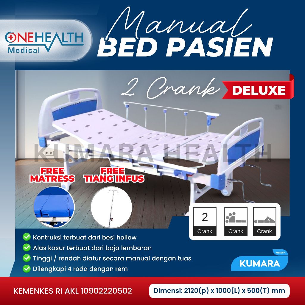 ONEHEALTH - Hospital Bed Manual 2 Crank Delux / Bed Pasien Manual 2 Engkol