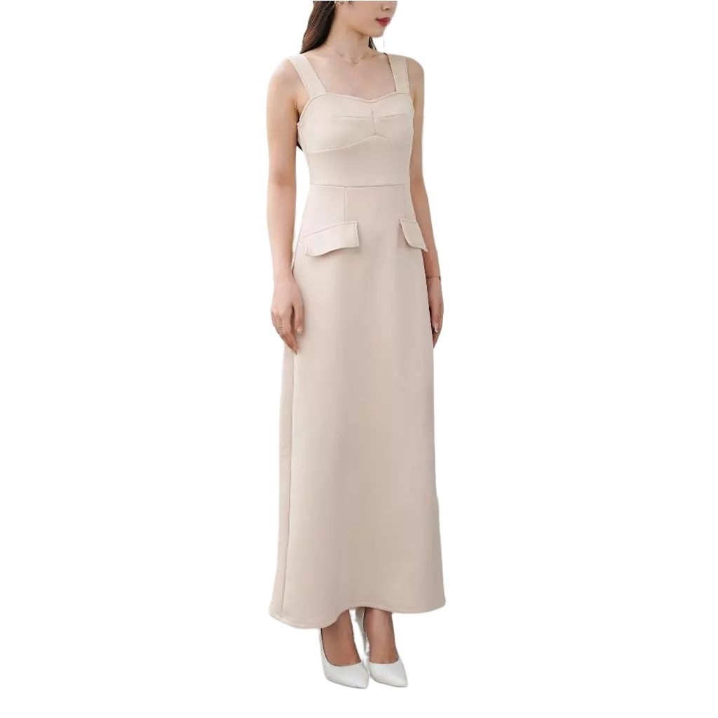 LAESHA Dress span maksi scuba gaun wanita panjang seksi pesta natal baju remaja dewasa simpel tanpa 