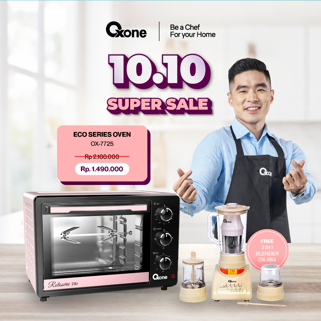 Oxone OX7725 PINK Oven Listrik Pemanggang 25 L Multifungsi