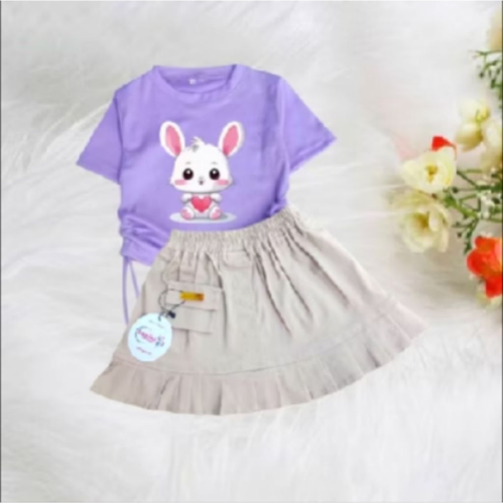 Baju setelan rok anak perempuan | Kaos knit anak perempuan | atasan serut