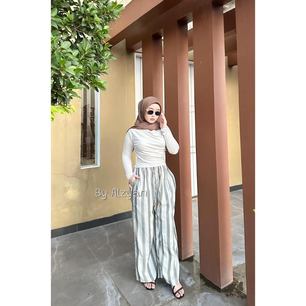By Zayyenna - Everyday Kulot Highwaist Jumbo Salur / Kulot Jumbo Higwaist Stripe / Celana Panjang Wa