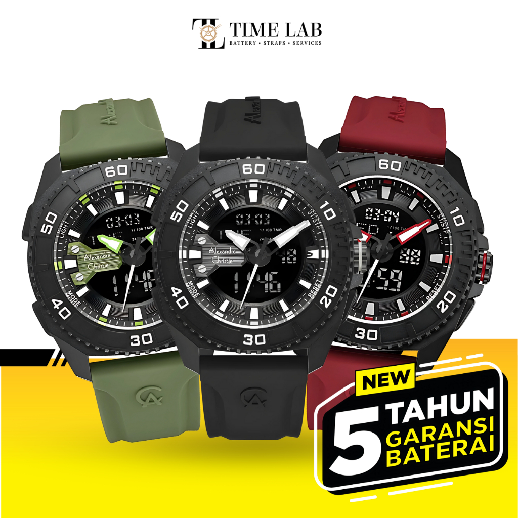 JAM TANGAN PRIA ALEXANDRE CHRISTIE AC9502 / AC 9502 RUBBER DIGITAL ANALOG ORIGINAL TIMELAB