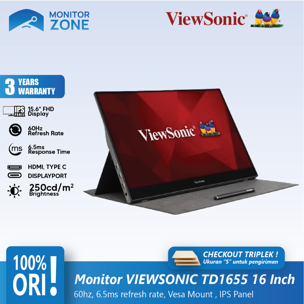 LED Monitor Viewsonic TD1655 15.6" Portable FHD IPS Mini HDMI USB C