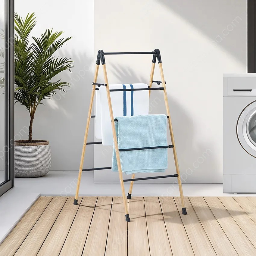 Jemuran Baju Handuk Bisa Dilipat Dan Dipanjangkan Hemat Tempat Bahan Bambu Kokoh Weldon WEO IF5638