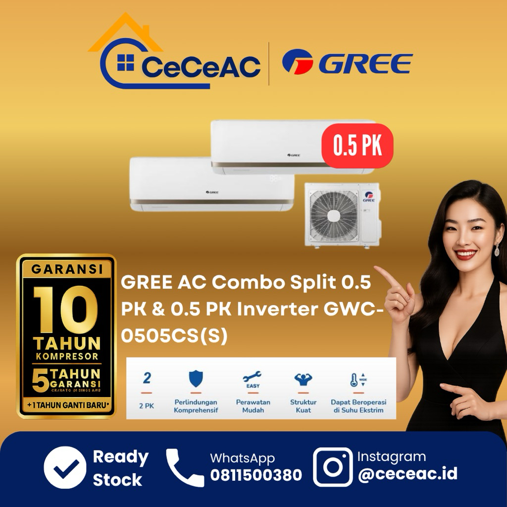 GREE AC Combo Split 0.5 PK & 0.5 PK Inverter GWC- 0505CS(S)