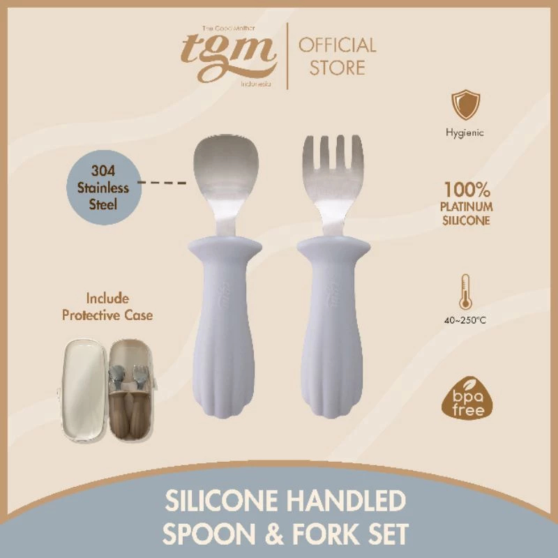TGM (The Good Mother) Seashell Silicone Handled Spoon & Fork Set - Sendok Garpu Anak Stainless Silic
