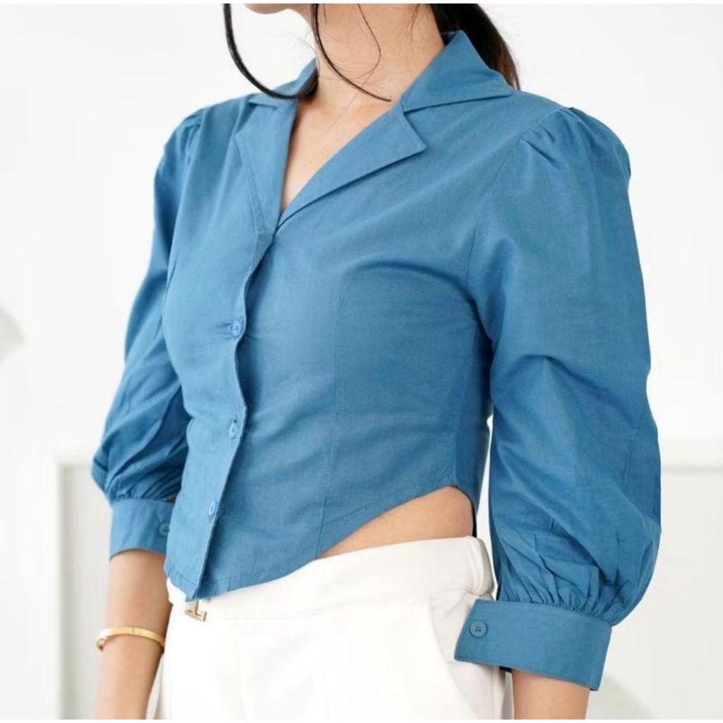 ATASAN CROP POLOS PUFF CHIA LENGAN PANJANG / KEMEJA LENGAN PUFF WANITA
