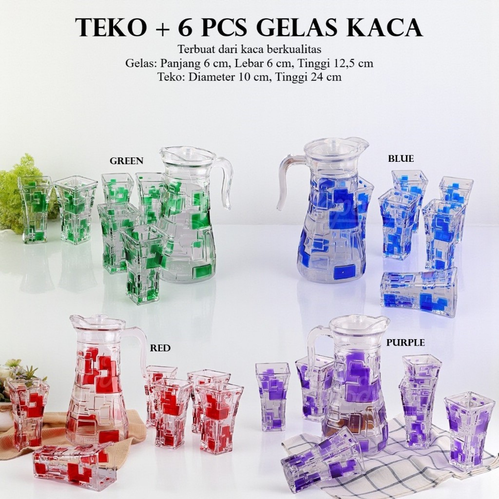 CAPODIMONTE Drinking Set / Teko & Gelas Kaca 6 Pcs