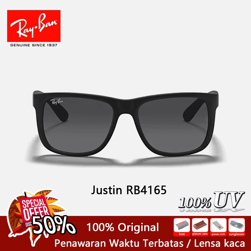 Asli kacamata hitam RAY-BAN Justin Full Fitting RB4165 Pria Wanita Sunglasses 57mm Original 100% bla