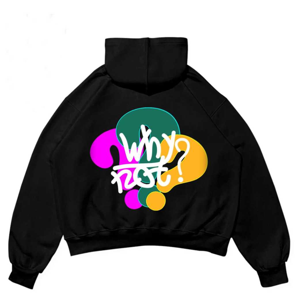 ZODIAK Sweater Hoodie Boxy Oversize Unisex Why Not Hitam Distro Keren Nothing Zipper Pria Wanita