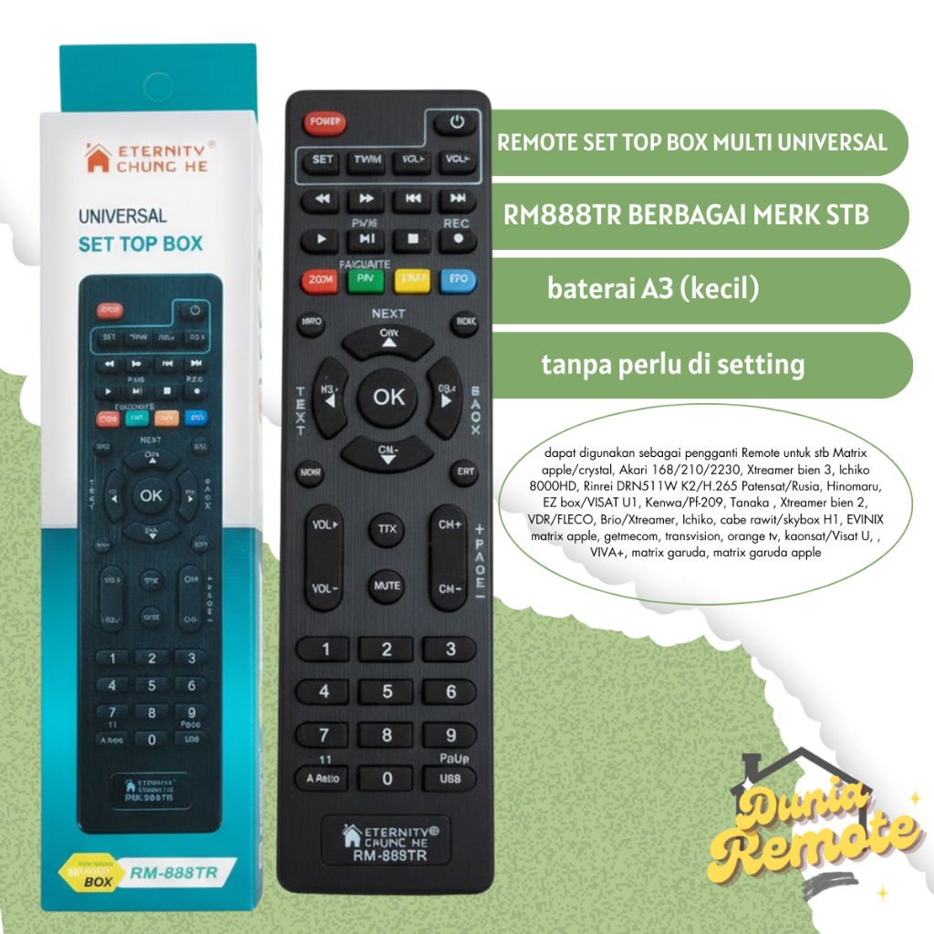 Remot Remote Multi Set Top Box UNIVERSAL DVB-T2 RM-888STB Chung he All Merk matrix tanaka Xtreamer