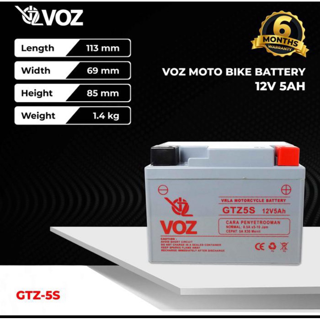Aki  VOZ GTZ5S 12V 5AH Aki Motor voz 12v 5ah
