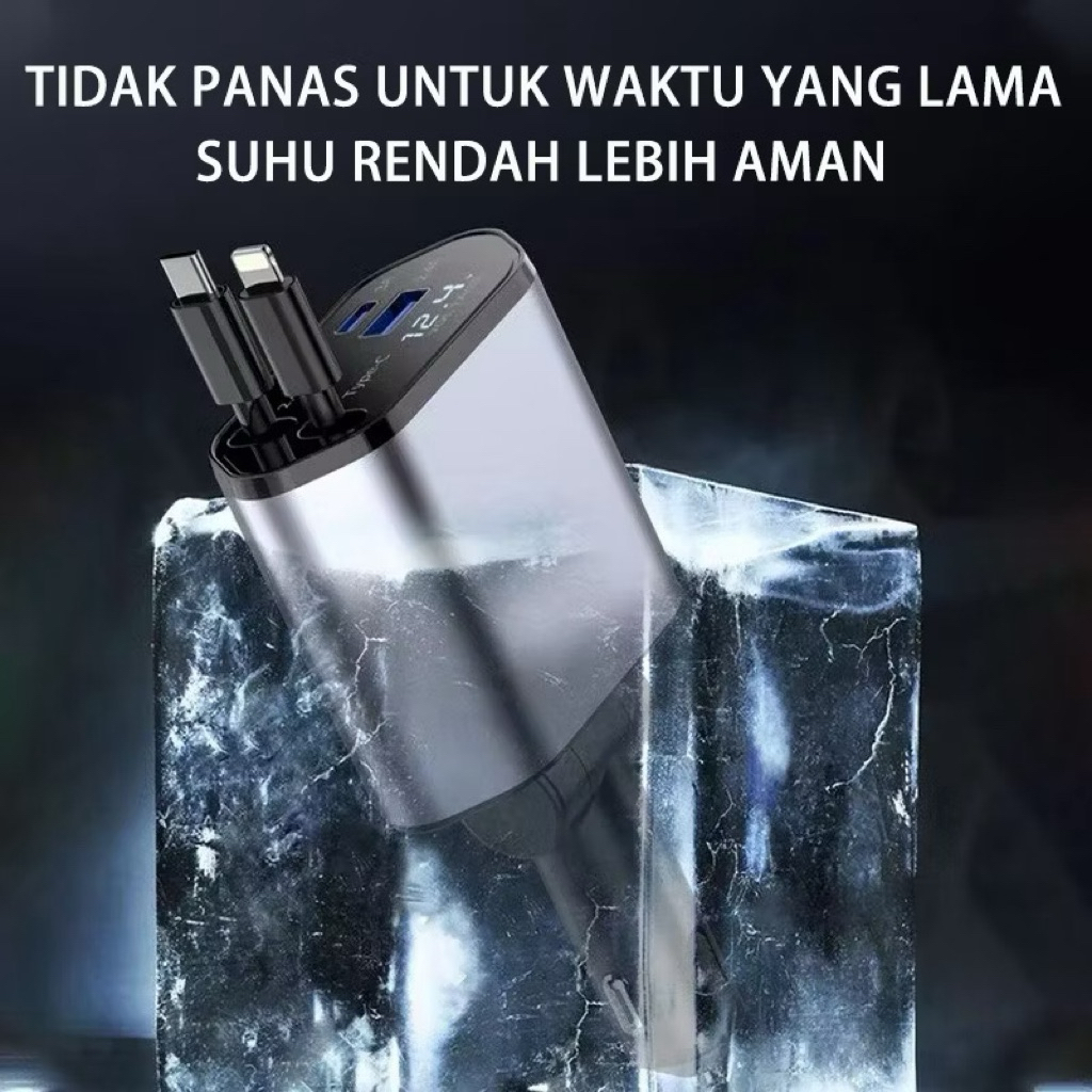 HOT SALE 4IN1 RETRACTABLE CAR CHARGER COLOKAN MOBIL IOS TYPE-C CHARGER MOBIL FAST CHARGING CASE HP