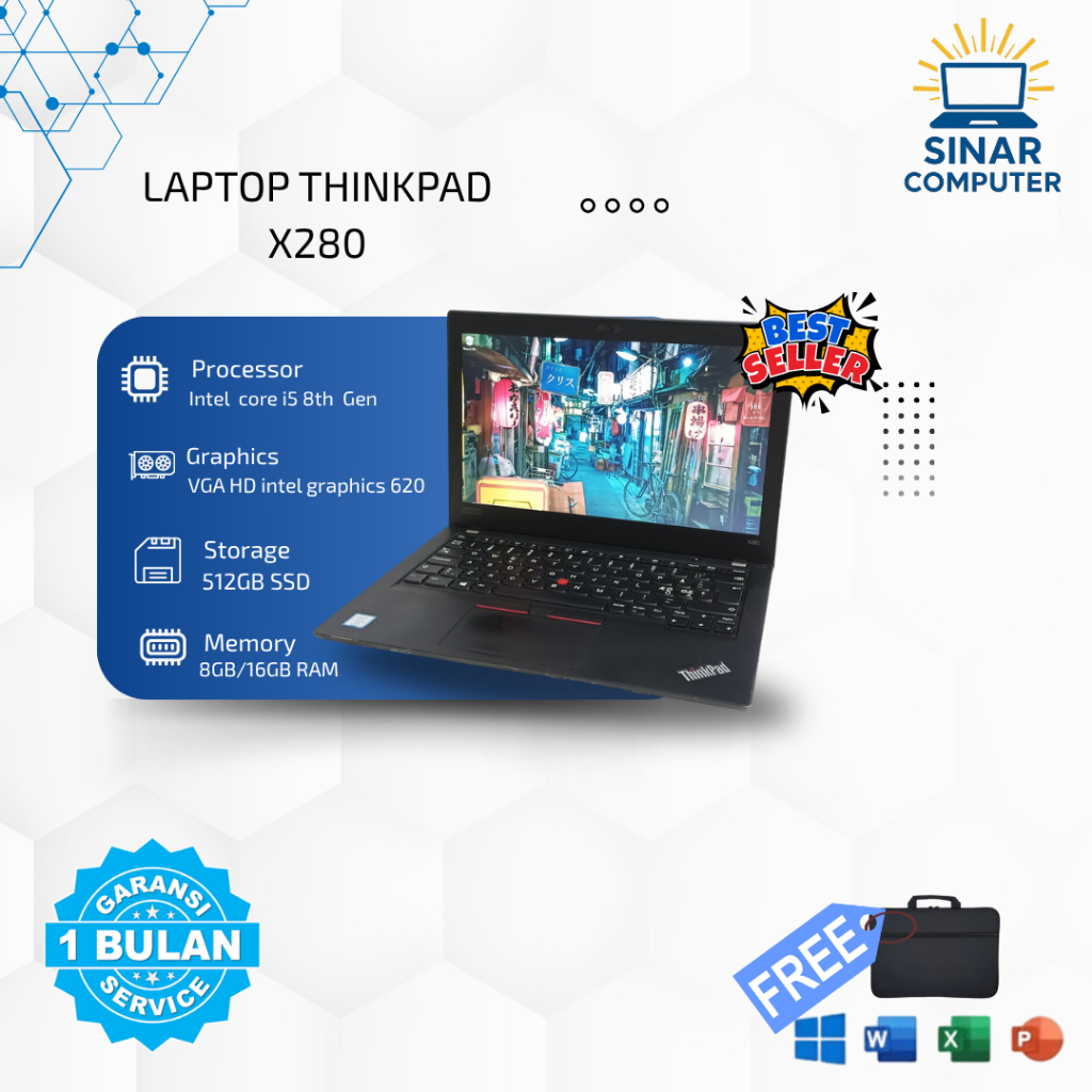 Lenovo Thinkpad X280 Touchscreen i5 Gen7 RAM 16GB - 512GB Ultrabook