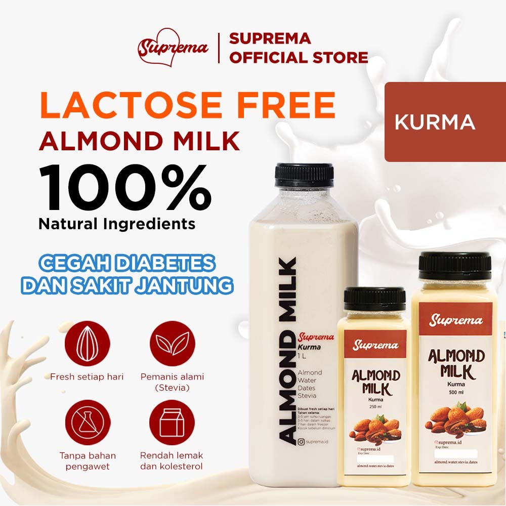 Suprema Almond Milk - Kurma 1 Liter | Susu Almond Diet Pelangsing Rasa Kurma Dates Roasted Almond Pa
