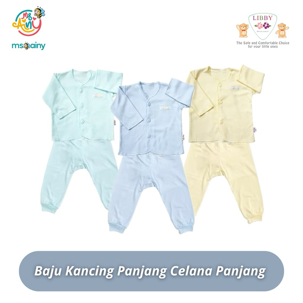 LIBBY Setelan Polos Baju Kancing Newborn Unisex (1 Stel)