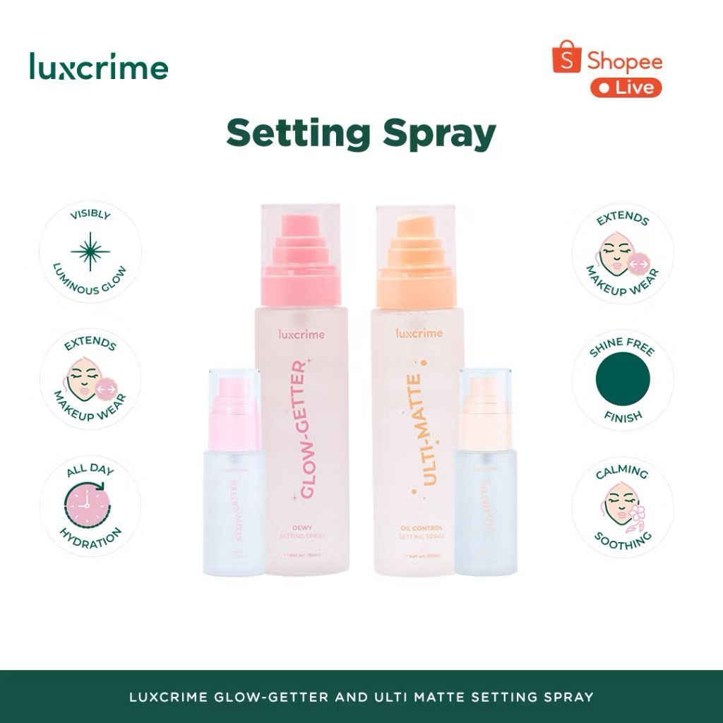 LUXCRIME SETTING SPRAY UNTUK MAKE UP TAHAN LAMA DEWY AND OIL CONTROL