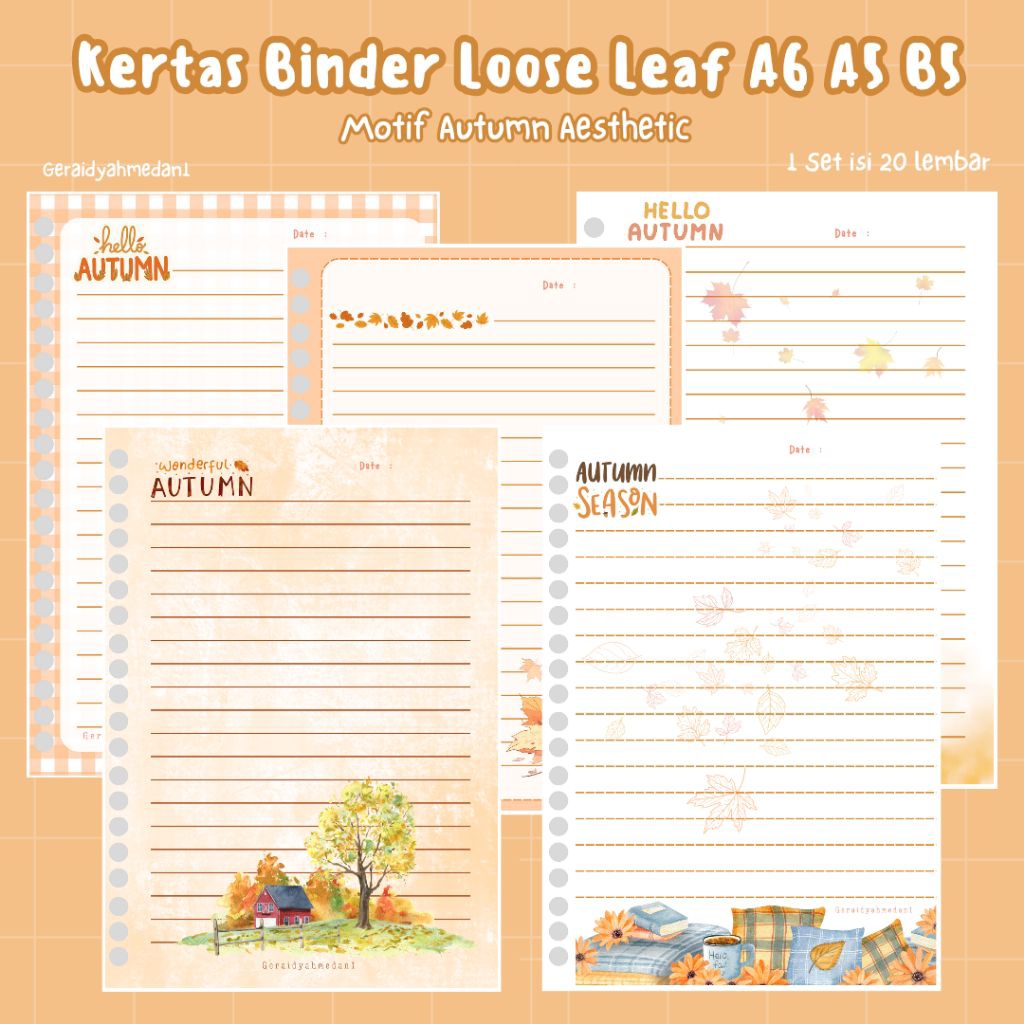 Kertas Binder Loose Leaf A6 A5 B5 Motif Autumn Series Aesthetic
