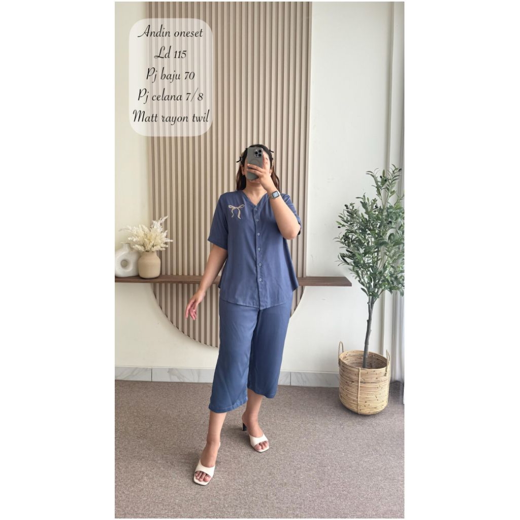 COD || Set Andin Lengan Pendek Rayon Twill || Setelan Wanita Rayon Polosan Terbaru Lengan Pendek Cel