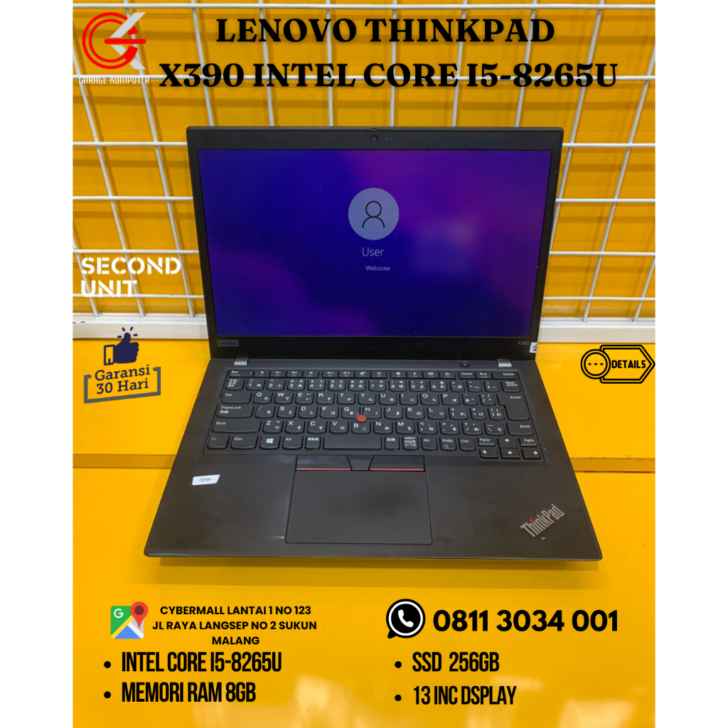 LENOVO THINKPAD X390 Core i5-8265U 8GB 256SSD 13.3" FHD